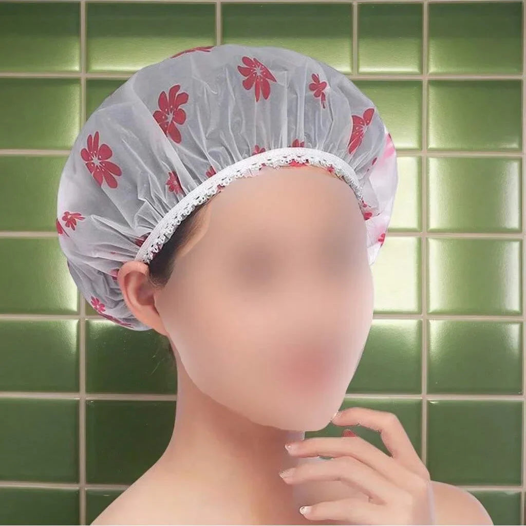 5-Pack Waterproof PEVA Shower Caps – Cartoon Print & Reusable Shower Cap Set QXL