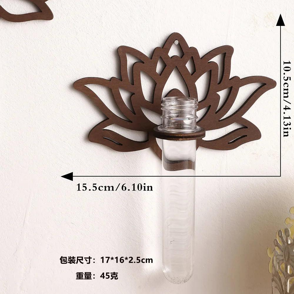 Lotus Wall-Mounted Test Tube Vase | Wooden Hydroponic Holder Wall Vase QXL Ms8609 11.7 13.2cm
