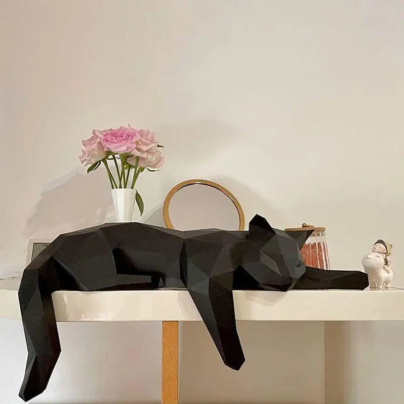Geometric Black & White Cat Figurine | Modern Home Décor Statue Decorative Figurine QXL Black