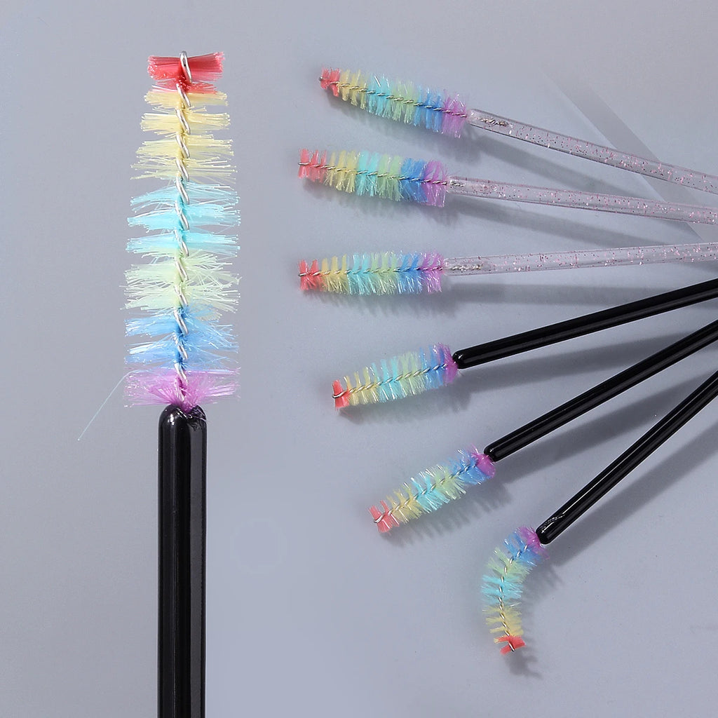 100/50-Pack Rainbow Disposable Spoolie Mascara & Eyebrow Wands Disposable Spoolie Brushes QXL