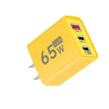 65W GaN USB-C Fast Charger EU/US Plug | Quick Charge 3.0 GaN Wall Charger QXL Yellow US Plug