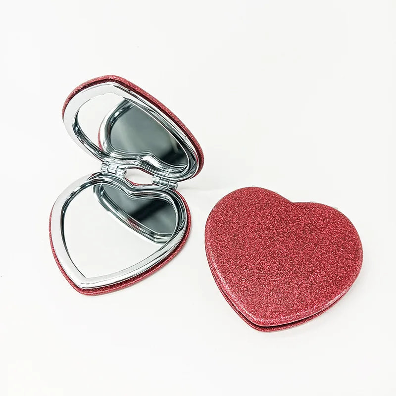 Heart-Shape Double-Sided Portable Makeup Mirror | Compact Gift Compact Makeup Mirror QXL red