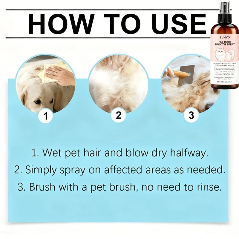 Pet Hair Smooth Spray – Anti-Frizz Grooming for Dogs & Cats Pet Grooming Spray QXL
