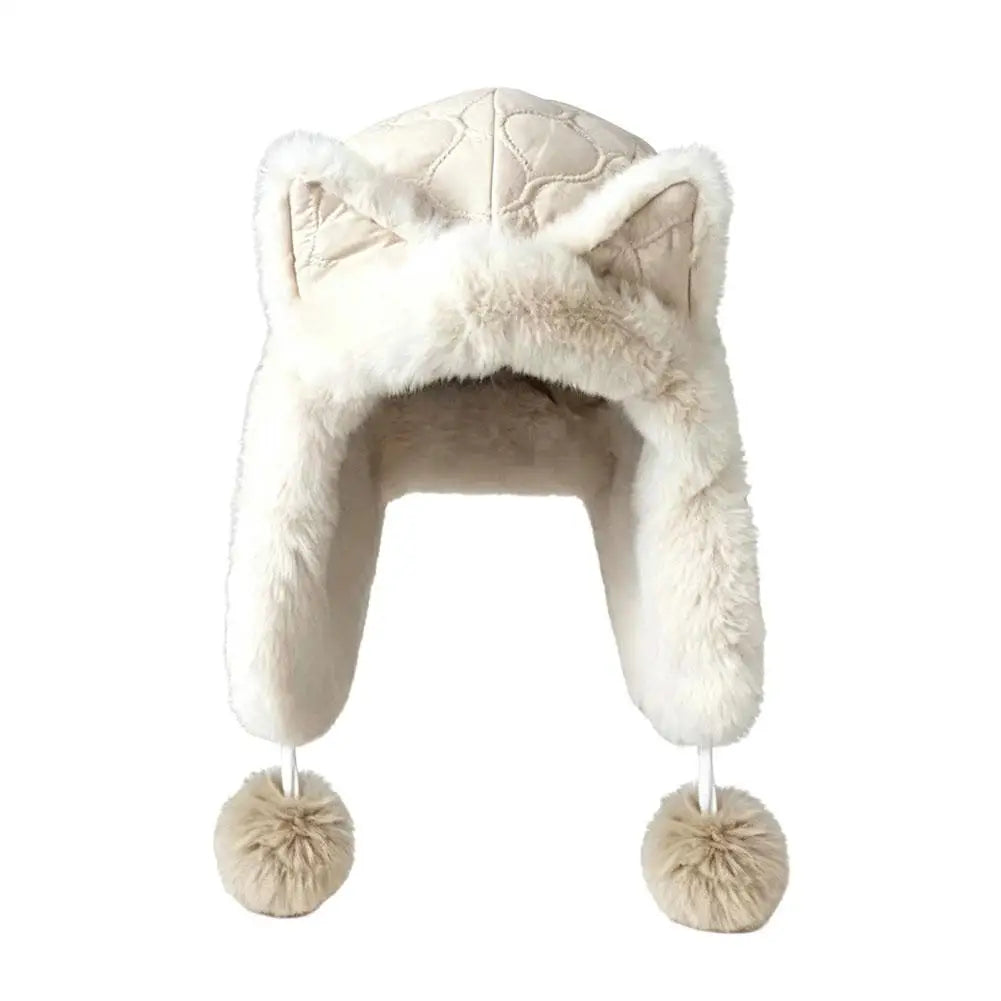 Women's Fleece Cat Ear Winter Hat with Earflaps & Pom-Poms Winter Earflap Hat QXL 1pc