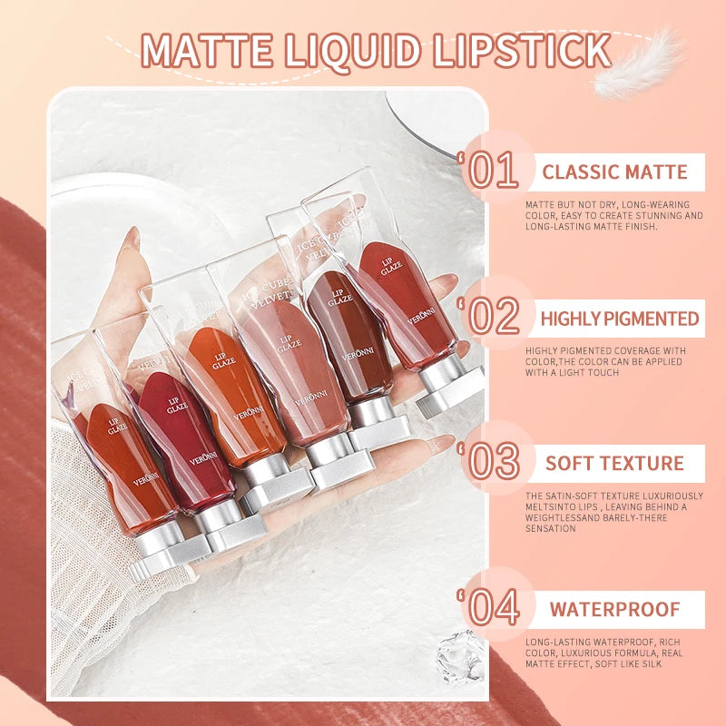 VERONNI Ice Velvet Metallic Lip Gloss | 16H Liquid Lipstick Liquid Lip Gloss QXL