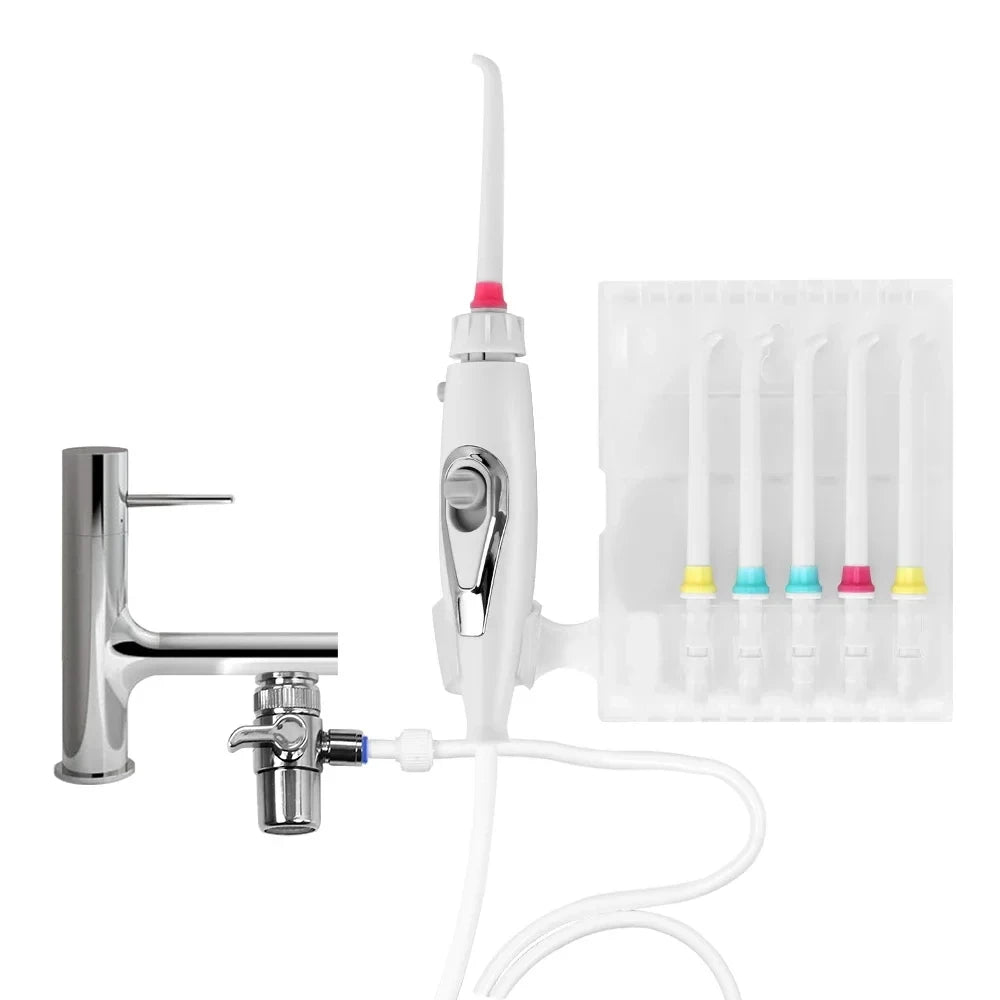Faucet Water Flosser Oral Irrigator | 6 Nozzles, No Power Oral Water Flosser QXL