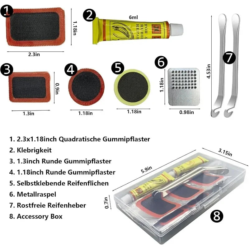 Bike Tire Repair Kit – Patches, Levers, Glue | MTB & Road Bike Tire Repair Kit QXL