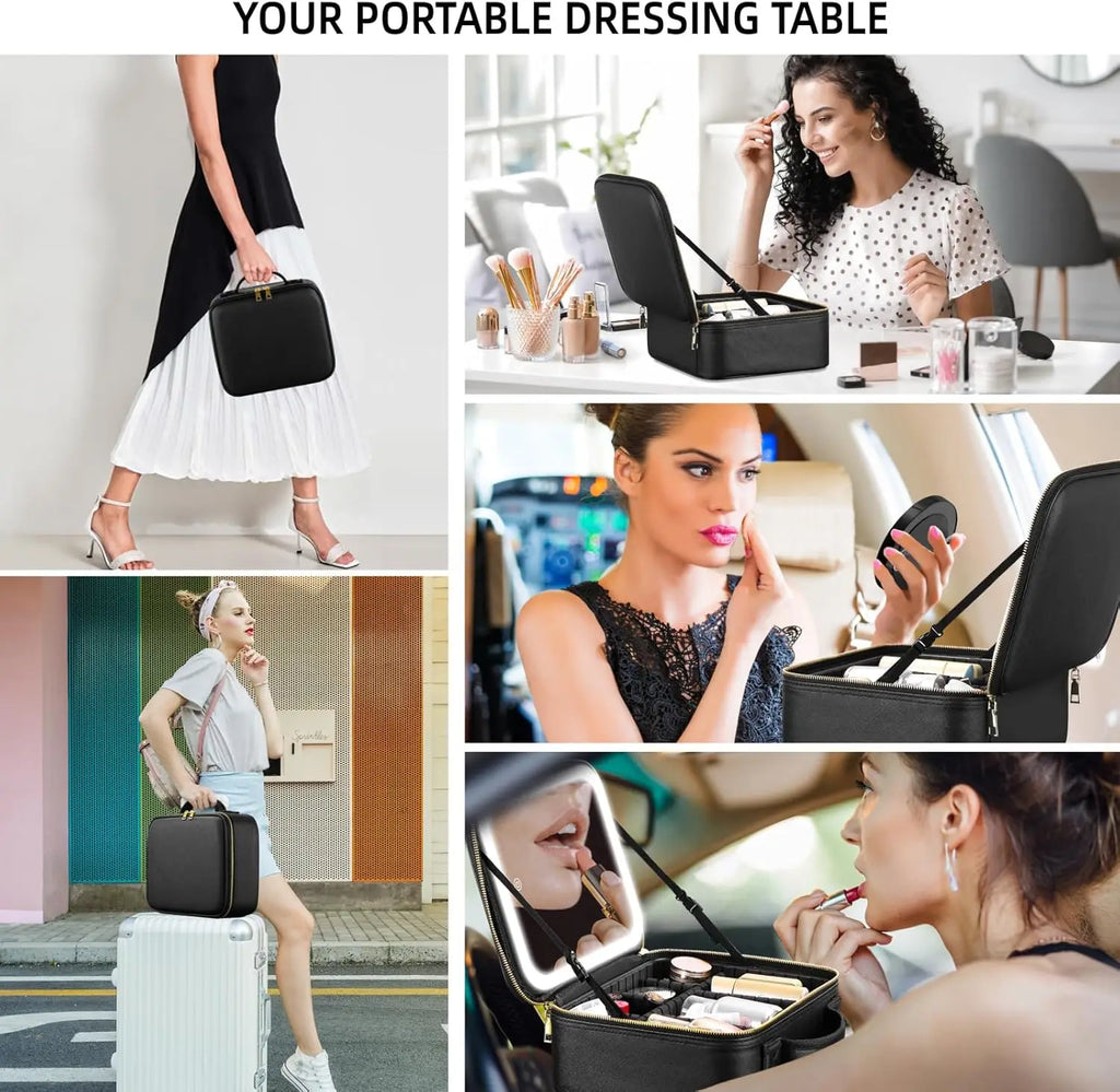 LED Travel Makeup Train Case with 10x Magnifying Mirror Makeup Train Case QXL