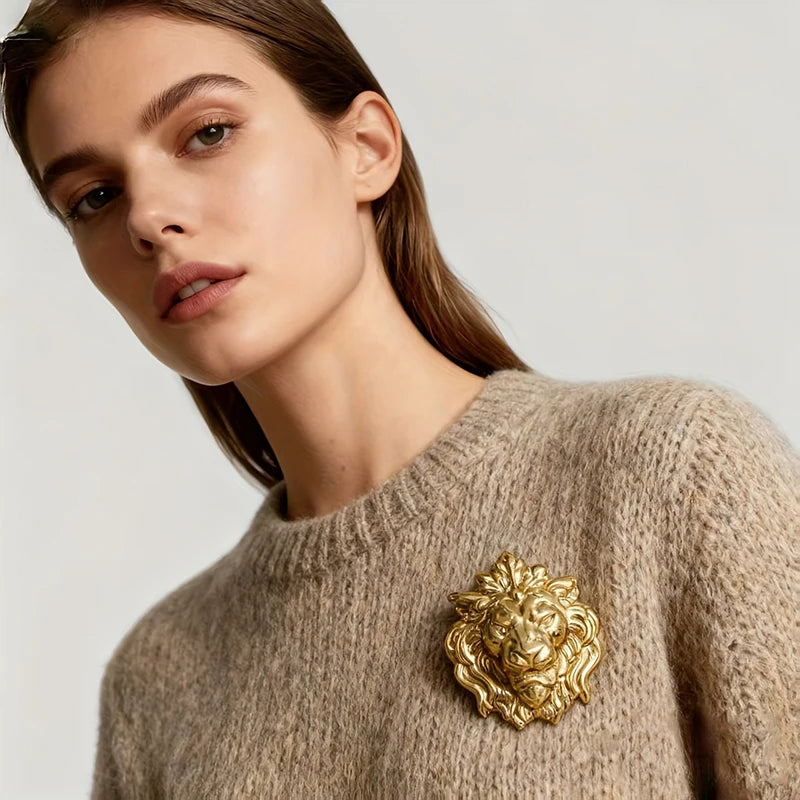 Lion Head Copper Brooch Pin | Women's Fashion Accessory Fashion Brooch Pin QXL