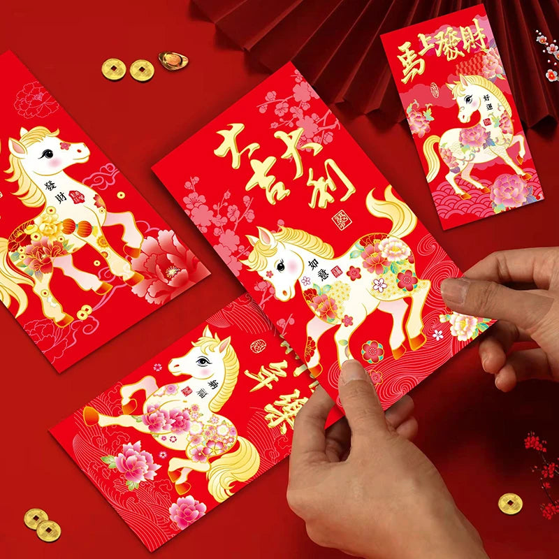 6-Pack 2026 Year of the Horse Lucky Red Envelopes | CNY Festive Gift Envelopes QXL