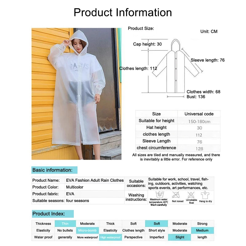 Reusable EVA Rain Poncho | Unisex Waterproof Raincoat Rain Poncho QXL