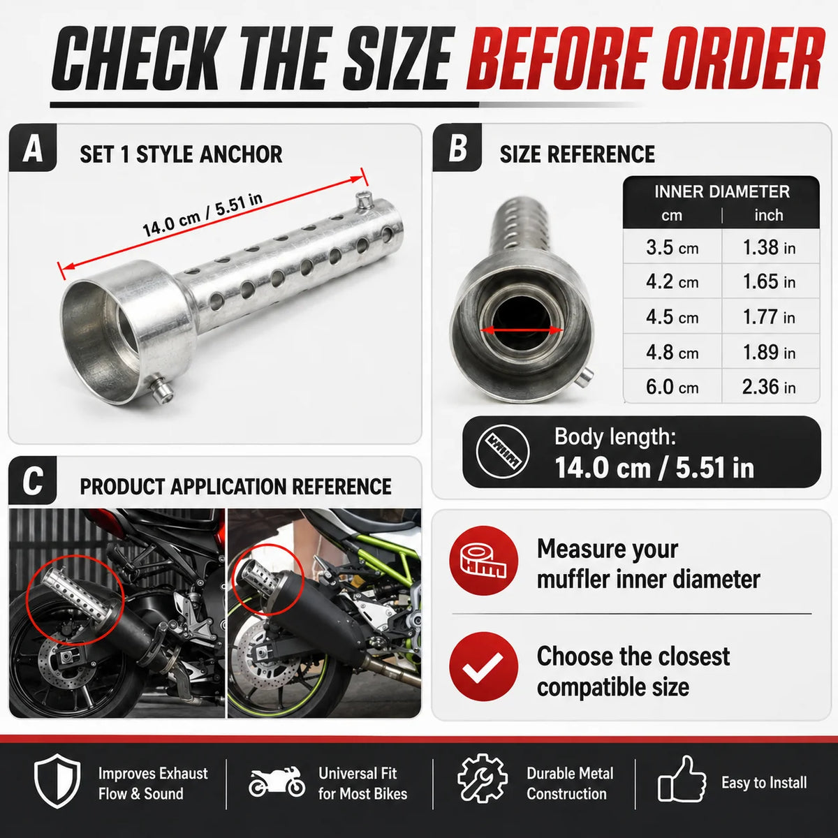 Motorcycle DB Killer Exhaust Muffler Insert Baffle 35–60mm Exhaust Muffler Insert QXL