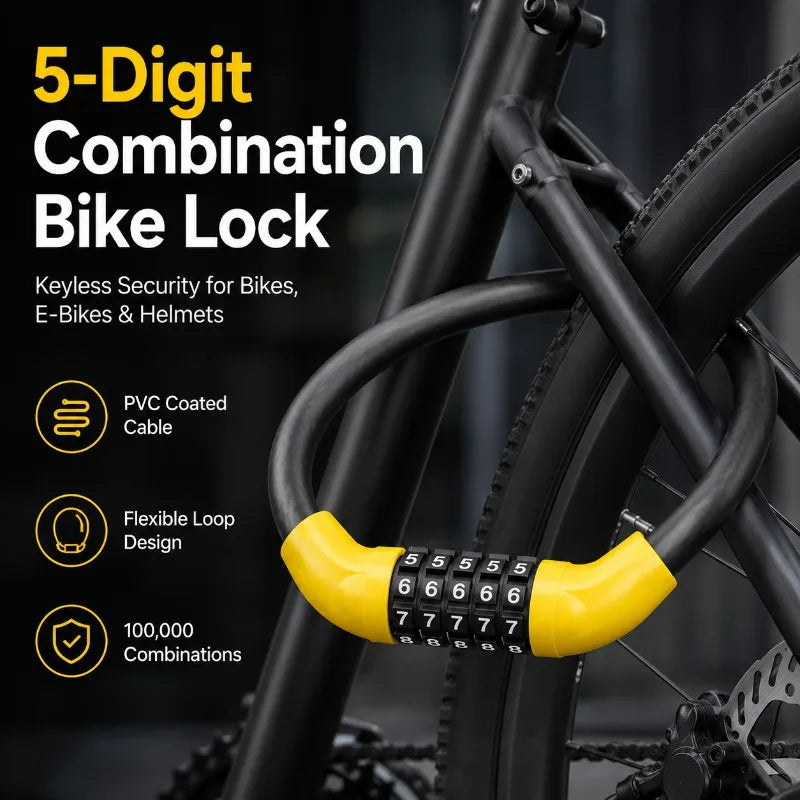 5-Digit Combination Bike Lock | 17mm PVC Cable Lock Combination Bike Lock QXL