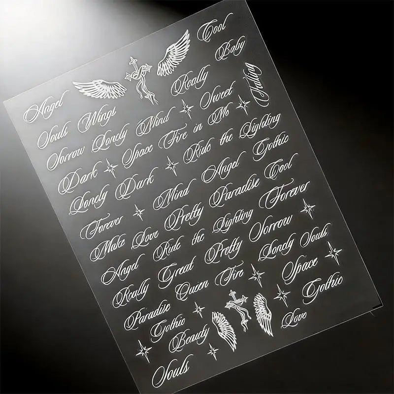 Holographic Y2K Nail Stickers – Angel Wings & Letter Designs Nail Art Stickers QXL