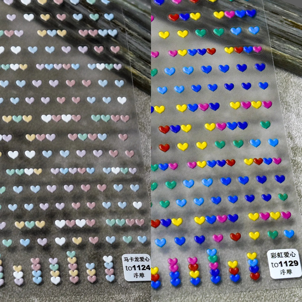 5D Embossed Macaron Heart Nail Art Stickers | Rainbow Decals Nail Art Stickers QXL