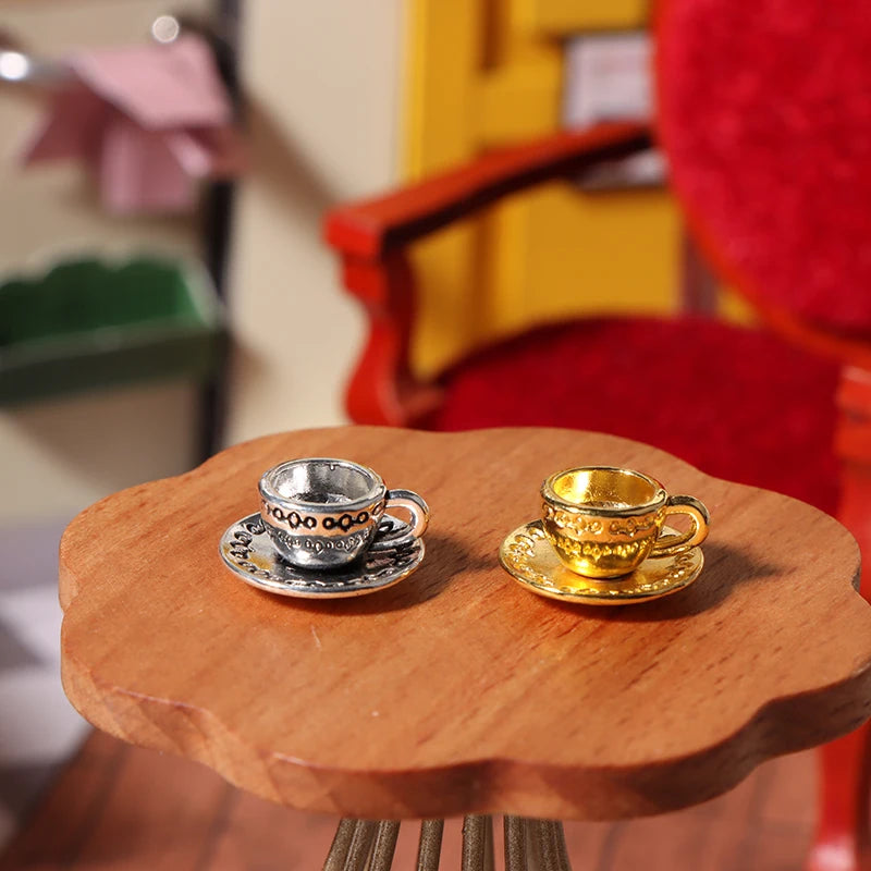 1:12 Dollhouse Miniature Metal Tea Set – Teapot Cup & Saucer Dollhouse Miniature Set QXL