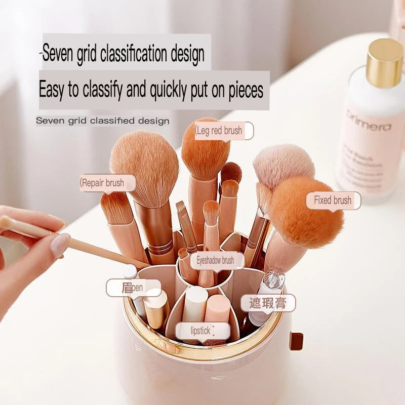 Rotating Dustproof Makeup Brush Holder & Organizer with Lid Makeup Brush Organizer QXL