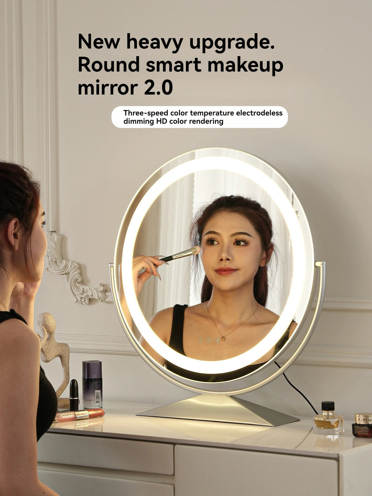 LED Lighted Round Makeup Mirror | Desktop Vanity Mirror Lighted Vanity Mirror QXL