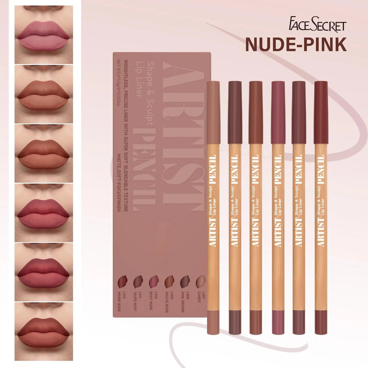 6-Piece Waterproof Lip Liner Set | Nude, Pink & Coffee Tones Lip Liner Set QXL set 3