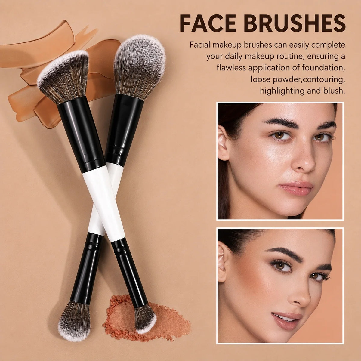 LUXEBLEND 3-Pc Makeup Brush Set – Foundation, Blush & Concealer Makeup Brush Set QXL