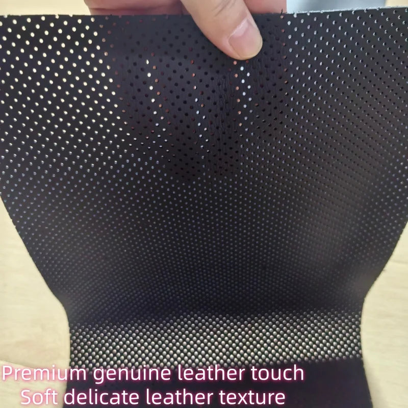 1.3mm Black Perforated Top Grain Cowhide Leather DIY Fabric Leather Craft Fabric QXL