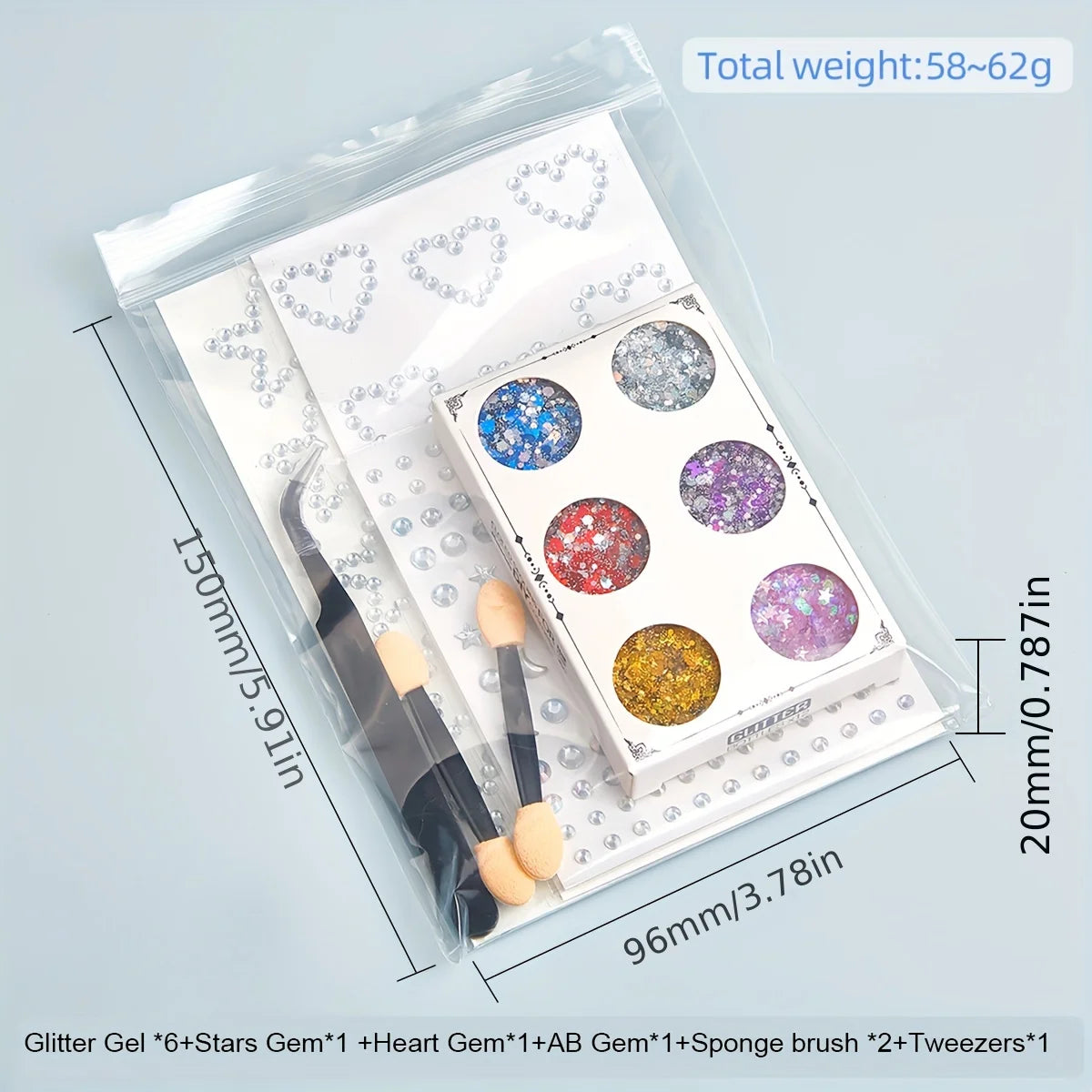 Glitter Hair Gel Set – 6 Colors, Gem Stickers & Rhinestones Glitter Hair & Body Set QXL