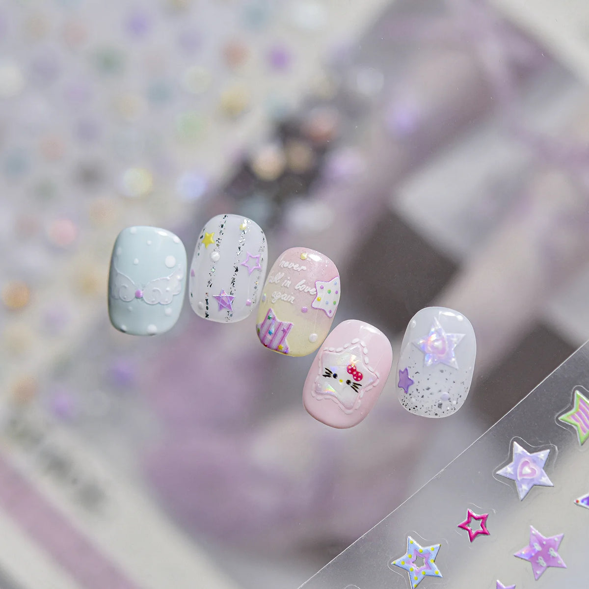 5D Holographic Star Nail Art Stickers | Sparkling Decals Nail Art Stickers QXL