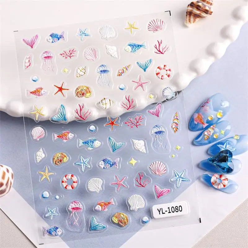Ocean Nail Art Stickers – Starfish Jellyfish Seashell Decals Nail Art Stickers QXL