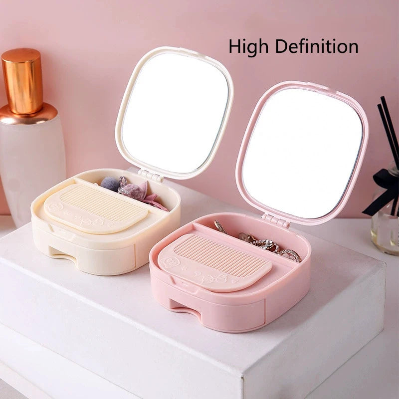 Folding Desktop Makeup Mirror with Storage Box & Comb Folding Vanity Mirror QXL