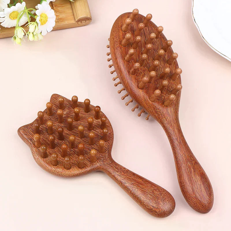 Double-Sided Wooden Cushion Comb | Anti-Static Scalp Massage Brush Cushion Massage Comb QXL