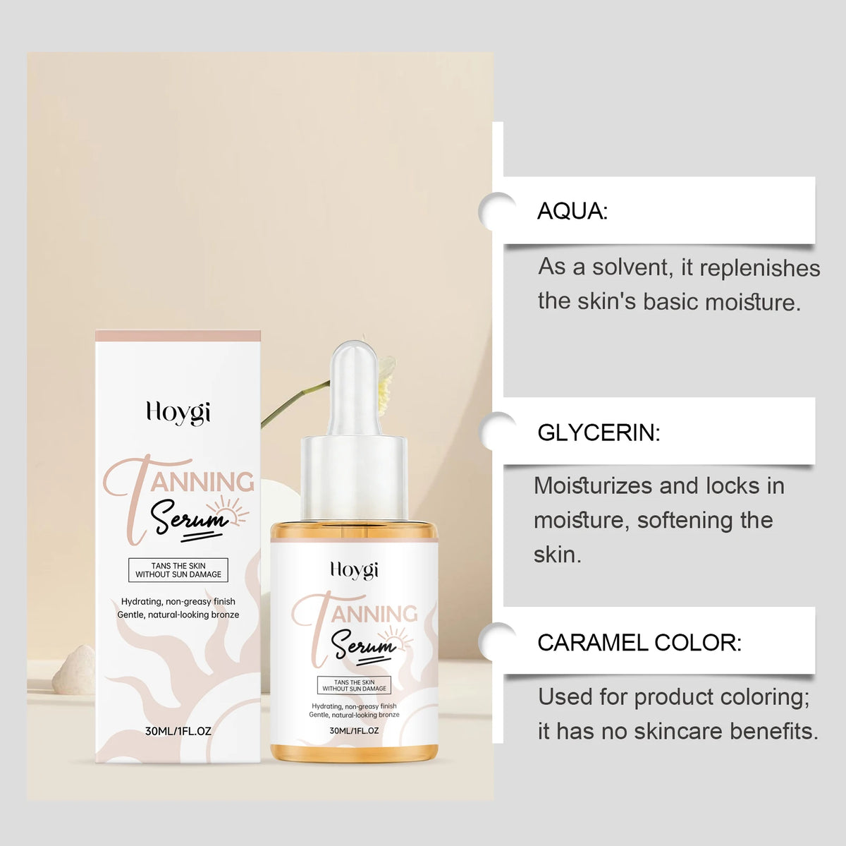 Hoygi Self Tanning Serum – Streak-Free Sunless Bronzer 30ml Self Tanning Serum QXL
