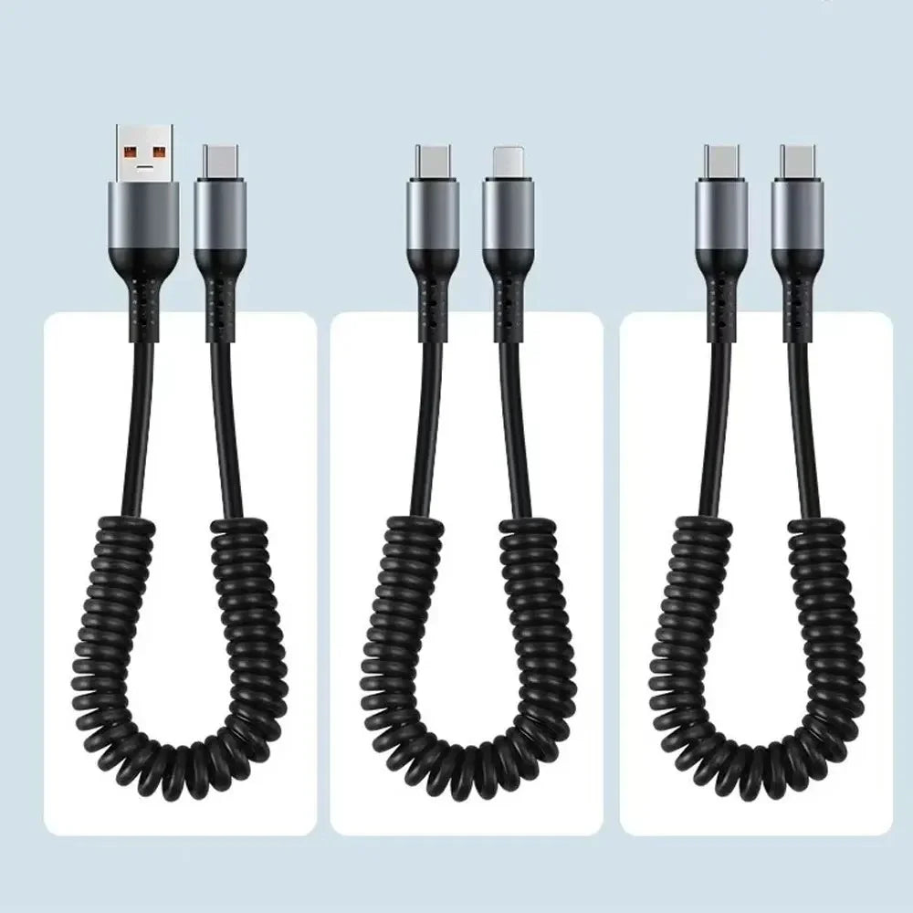1M Coiled Spring USB-C to USB-C Cable | 6A Fast Charging USB-C Charging Cable QXL