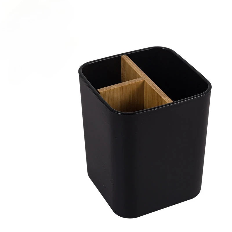 Makeup Brush Holder Organizer | 3-Slot Bamboo Divider Makeup Brush Organizer QXL Black-3 Grids