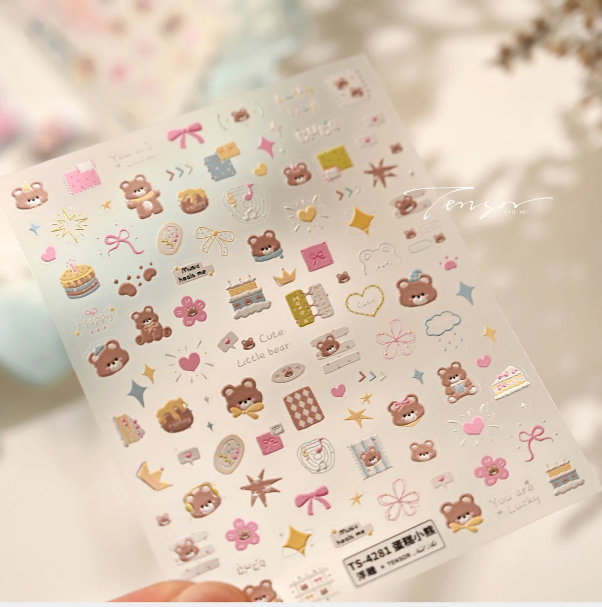 5D Embossed Nail Stickers – Bear, Cake & Heart Decals DIY Nail Art Stickers QXL