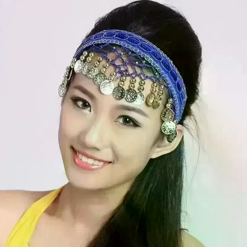 Ethnic Belly Dance Headband | Red Sequin Coin Fringe Headpiece Dance Headband QXL