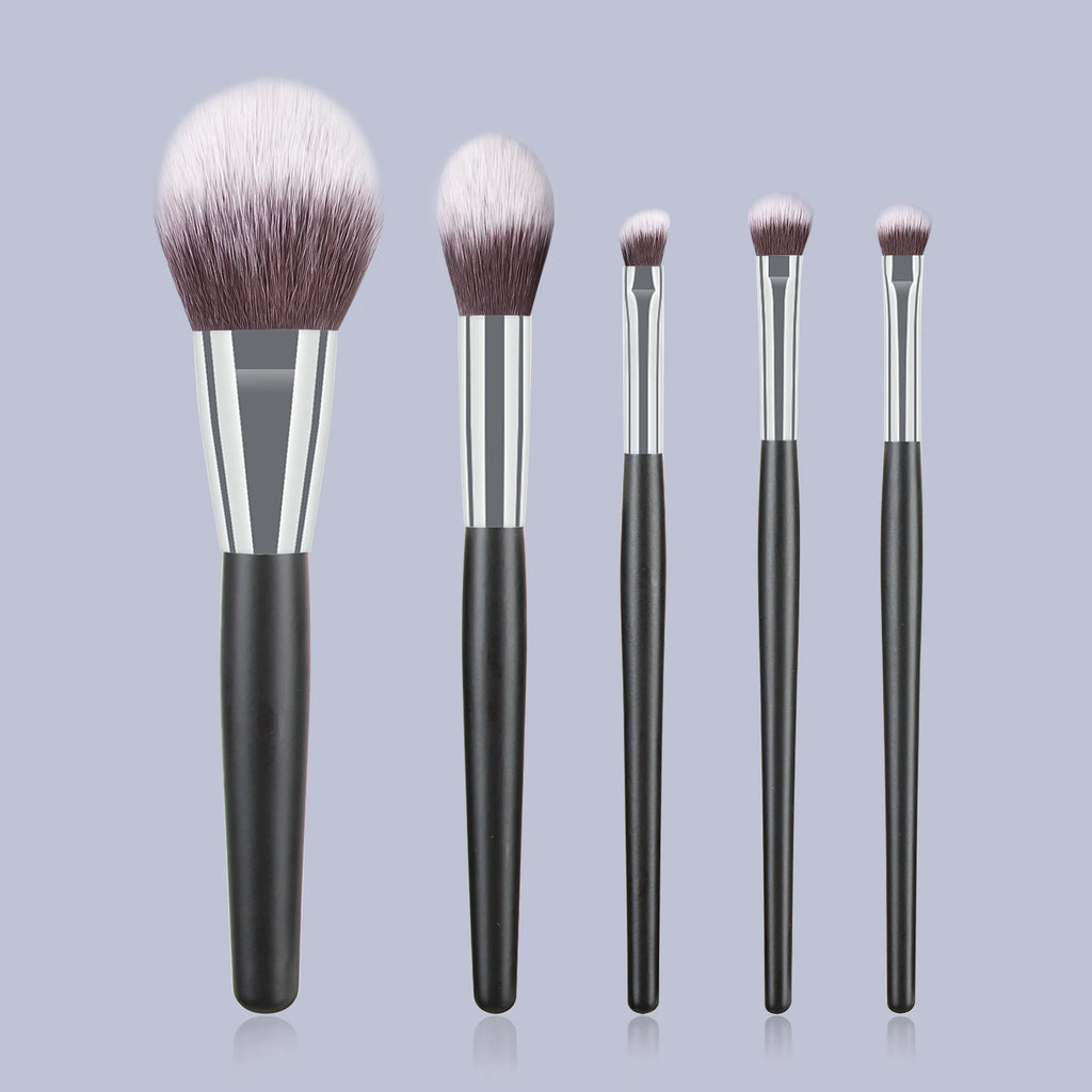 5-Piece Black & Silver Makeup Brush Set | Face & Eye Brushes Makeup Brush Set QXL Black 5pcs