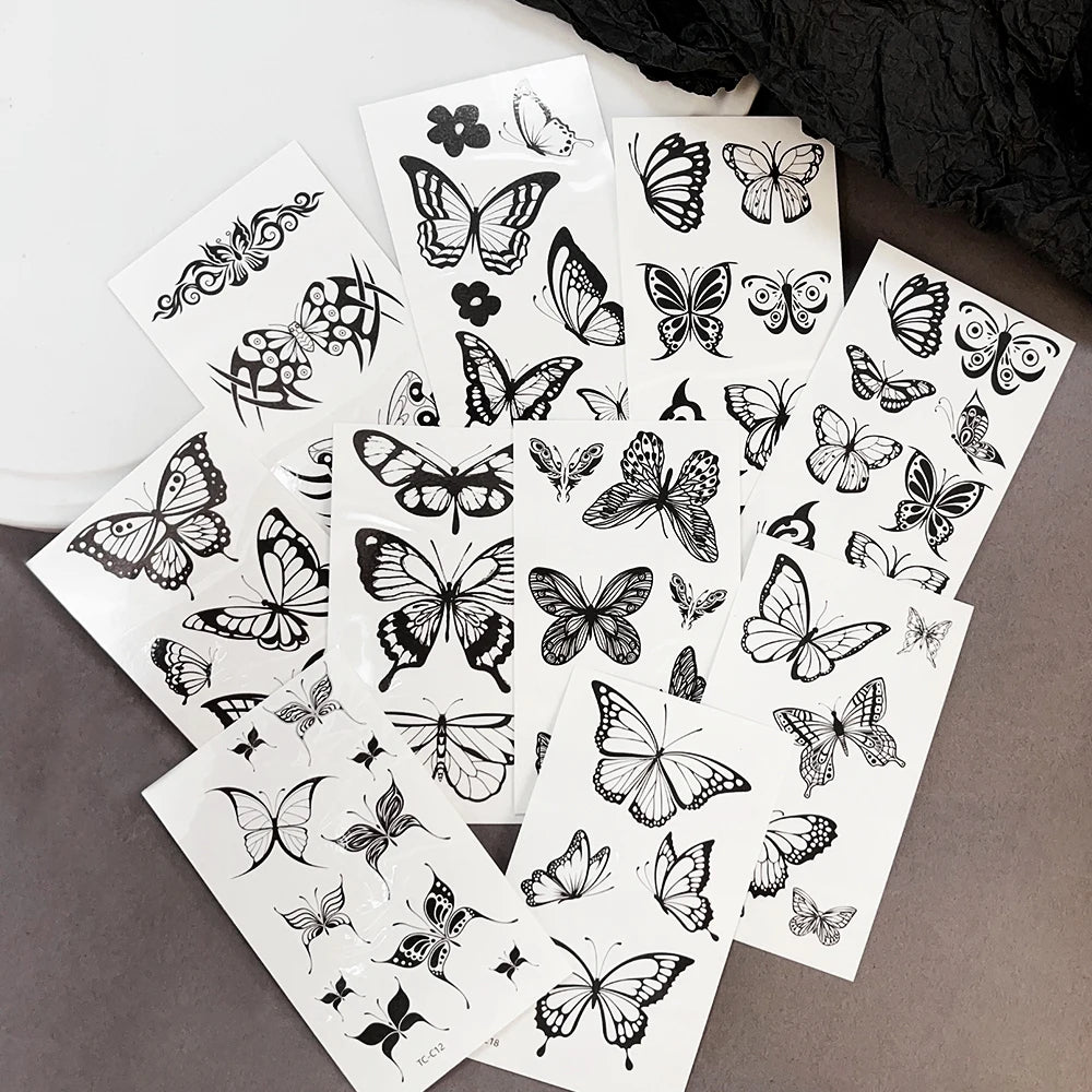 30-Pack 3D Black Butterfly Temporary Tattoos | Waterproof Temporary Tattoo Stickers QXL