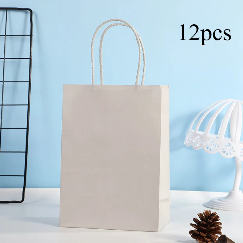 Kraft Paper Party Favor Bags with Handles | Birthday Gift Bags Party Favor Bags QXL Gray 12pcs