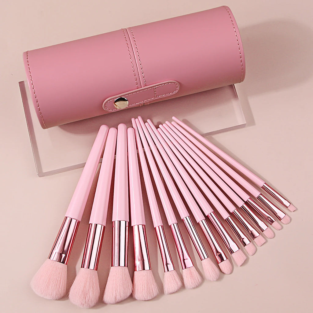KOSSHOW 16-Pc Pink Makeup Brush Set with PU Case | Ultra-Soft Makeup Brush Set QXL