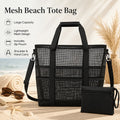 2-in-1 Quick Dry Mesh Beach Tote Bag with Detachable Pouch Mesh Beach Tote QXL Black