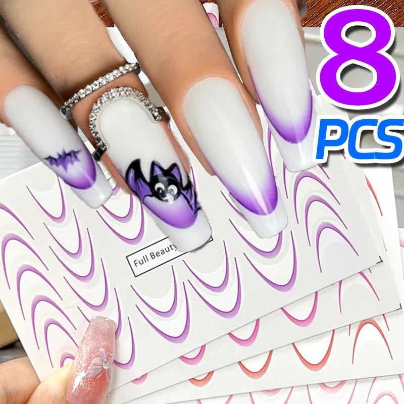 Gradient French Stripe Nail Stickers | Self-Adhesive Decals Nail Art Stickers QXL