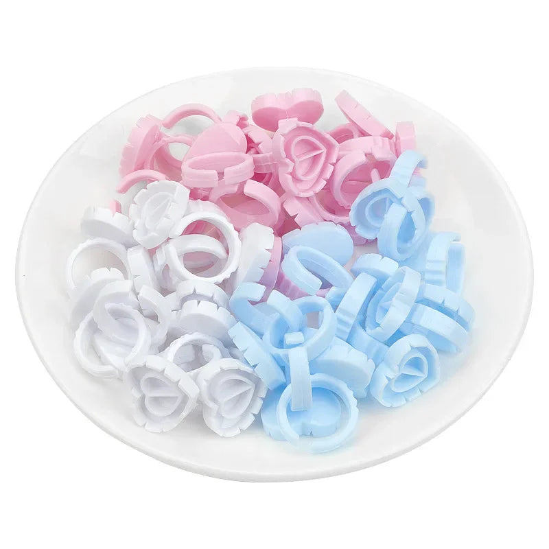 100-Pack Heart-Shaped Glue Ring Cups | Lash & Tattoo Palette Glue Ring Palette QXL