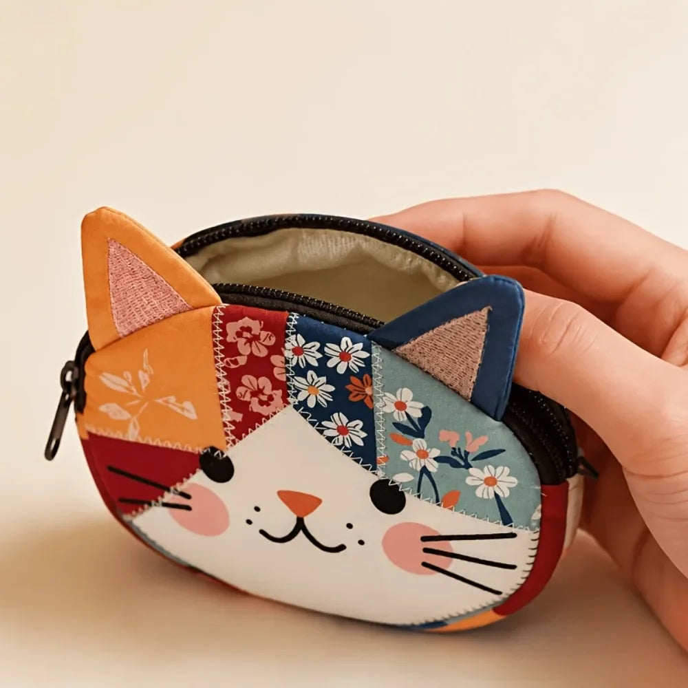 Cat Patchwork Zipper Storage Bag | Japanese Cartoon Pouch Zipper Storage Pouch QXL