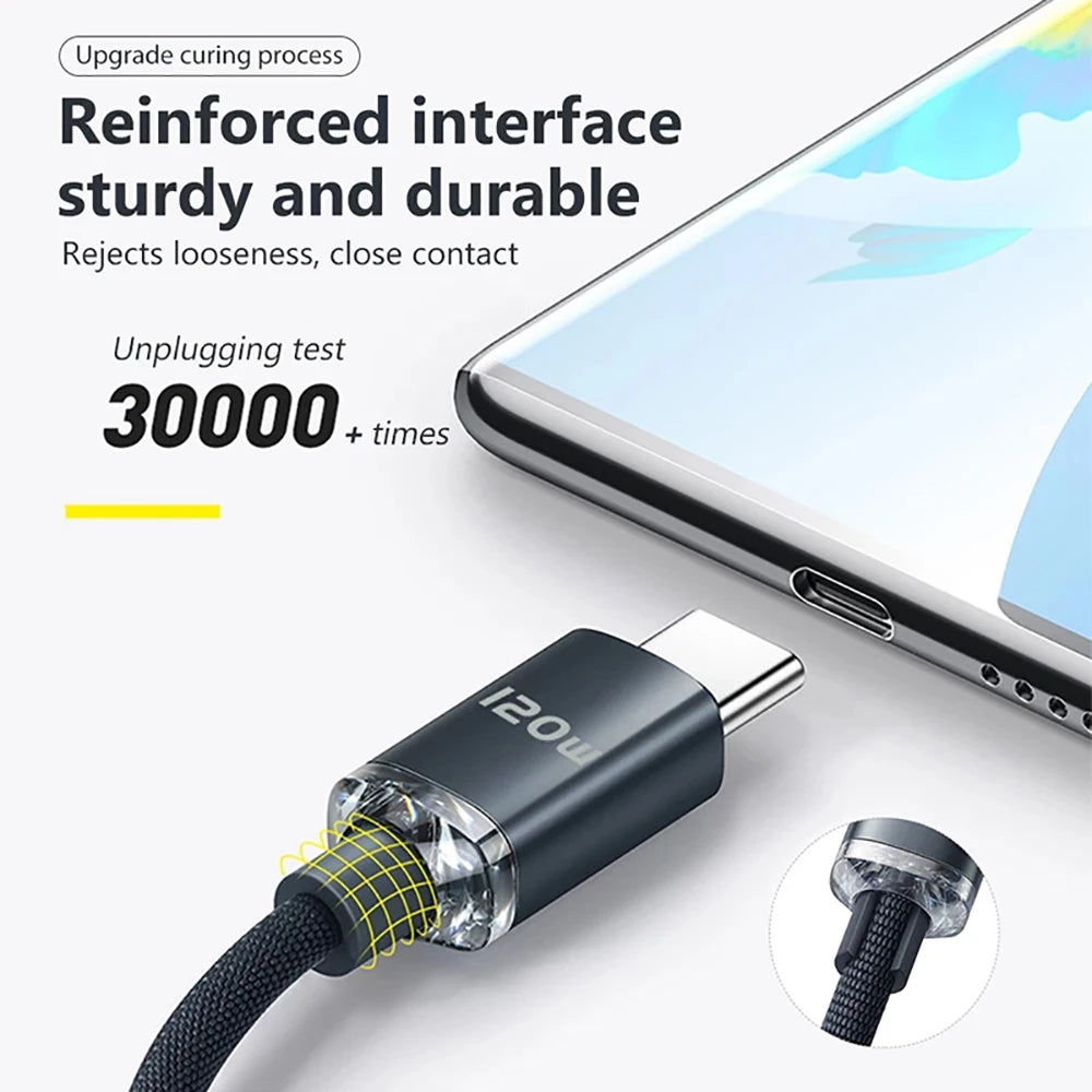 120W USB-C Fast Charging Cable 6A Nylon Braided | 0.25M–2M USB-C Charging Cable QXL