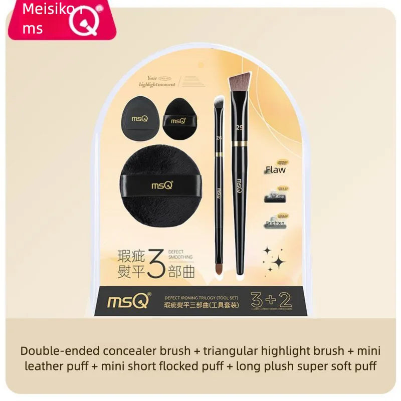 MSQ Double-Head Concealer Brush Set | 5-Piece Flat Head Concealer Brush Set QXL Base makeup tool set