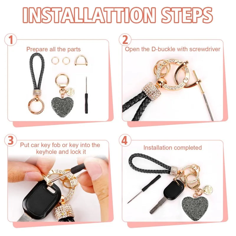 Rhinestone Heart Keychain | Crystal Car Key Ring Gift for Her Rhinestone Keychain QXL