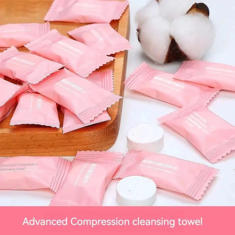 50-Pack Compressed Disposable Cotton Towels | Travel & Sensitive Skin Disposable Cleansing Towels QXL