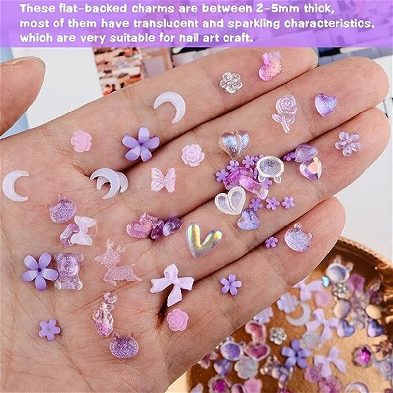 50-Pc Kawaii Resin Nail Charms | 3D Candy Color Nail Art Set Nail Art Charms QXL