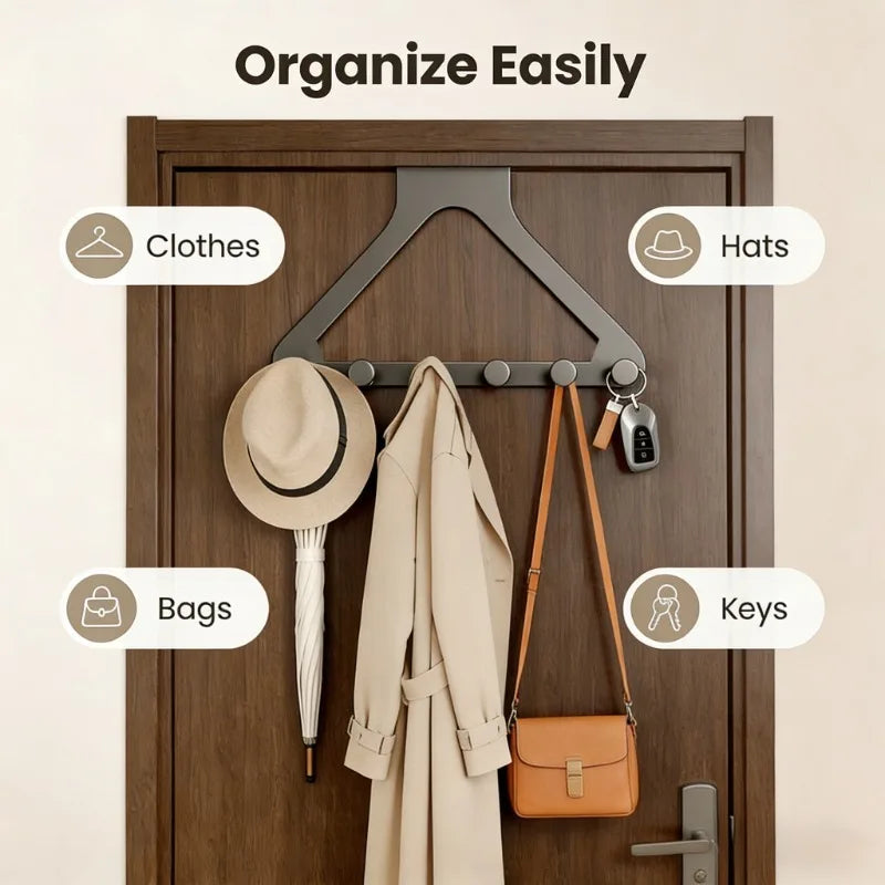 No-Drill Over-The-Door Coat Rack | Triangular Hook Organizer Over-Door Hook Rack QXL