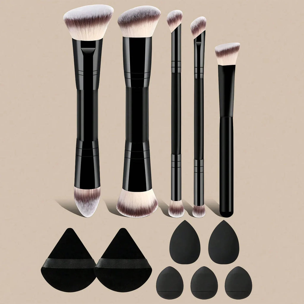 LUXEBLEND Makeup Brush Set with Sponges & Puffs | 5–15 Pc Makeup Brush Set QXL